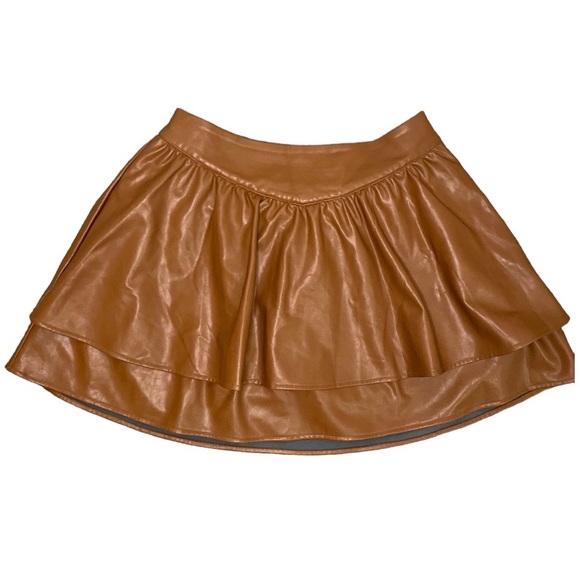 Express Dresses & Skirts - Express faux leather brown fleece lined ruffle skirt
